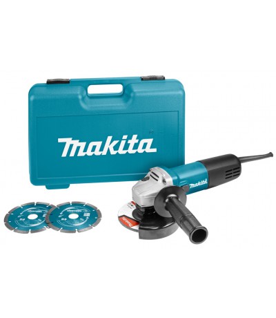 Makita 230V Haakse slijper 125mm + 2 diamantschijf 9558HNRGK2