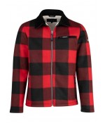 Storvik Fleece jas London Rood geblokt, teddygevoerd maat L