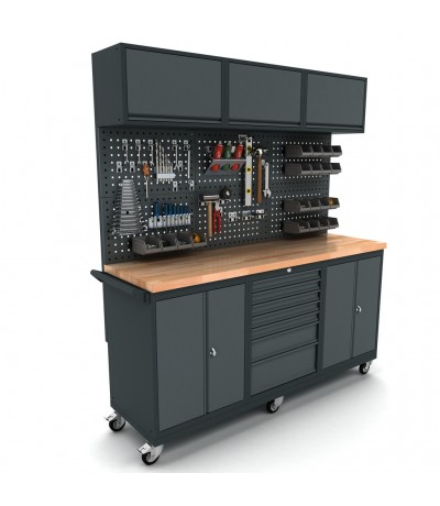 Verrijdbare werkbank 2x 2 deuren 7 laden kast incl. gereedschapswand en bovenkast Werkplaatsinrichting