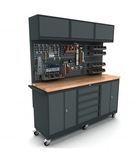 Verrijdbare werkbank 2x 2 deuren 5 laden kast incl. gereedschapswand en bovenkast Werkplaatsinrichting