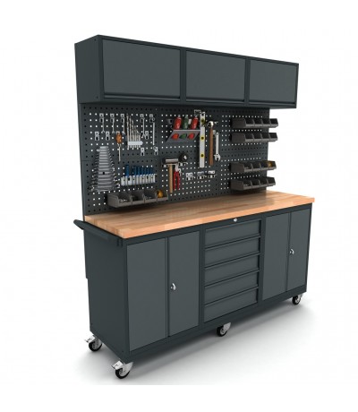 Verrijdbare werkbank 2x 2 deuren 5 laden kast incl. gereedschapswand en bovenkast Werkplaatsinrichting