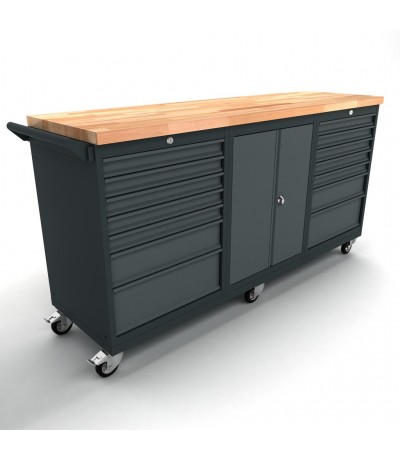 Verrijdbare werkbank 2 deuren 2x7 laden kast Werkplaatsinrichting Verrijdbare werkbank 2 deuren 2x7 laden kast Werkplaatsinrichting