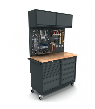 Verrijdbare werkbank 12 laden kast incl. gereedschapswand en bovenkast
