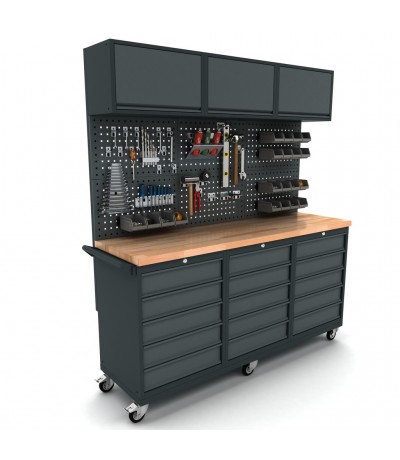 Verrijdbare werkbank 3x 5 laden kast incl. gereedschapswand en bovenkast