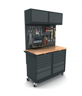 Verrijdbare werkbank 2x 7 laden kast incl. gereedschapswand en bovenkast Werkplaatsinrichting