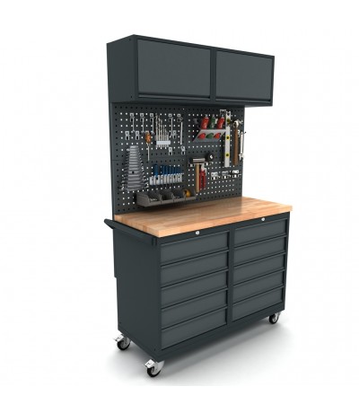 Verrijdbare werkbank 2x 5 laden kast incl. gereedschapswand en bovenkast