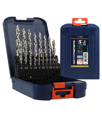 Rotec Spiraalborenset '104 - Step-X', Din 338, 19-Dlg Ø1-10 Abs Rotec Spiraalborenset '104 - Step-X', Din 338, 19-Dlg Ø1-10 Abs
