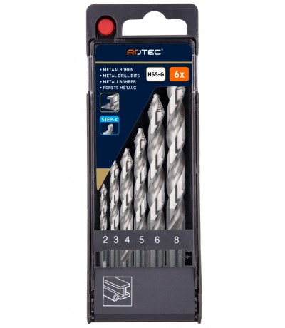 Rotec Spiraalborenset '104 - Step-X', Din 338, 6-Dlg Ø2-8 Rotec Spiraalborenset '104 - Step-X', Din 338, 6-Dlg Ø2-8