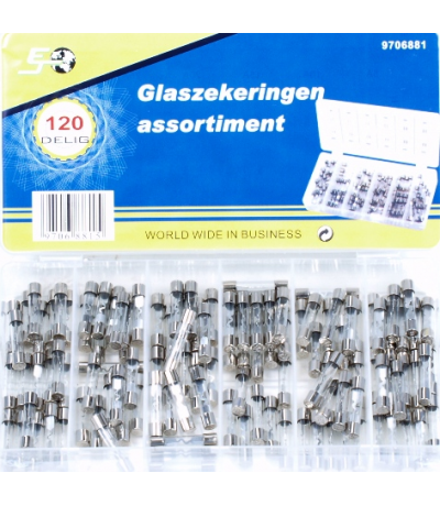 Assortiment glaszekeringen 120 delig Assortiment doos