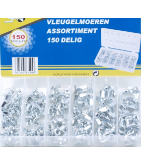 Assortiment vleugelmoeren 150 delig Assortiment doos