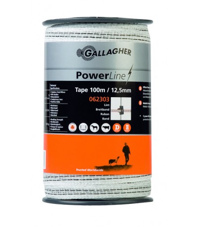 Gallagher powerline lint 12,5mm wit 100m Geleiders